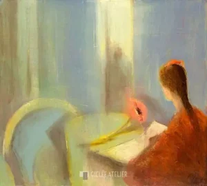 Jonge vrouw met bloem - Han Mes - gicleekunst