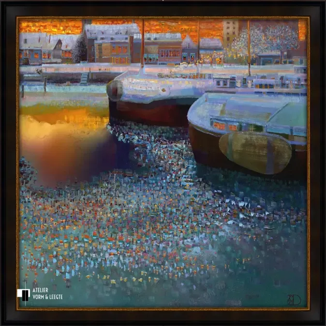 Oosterhaven - Ton Dubbeldam - in sierlijst Epoque zwart-goud 50mm