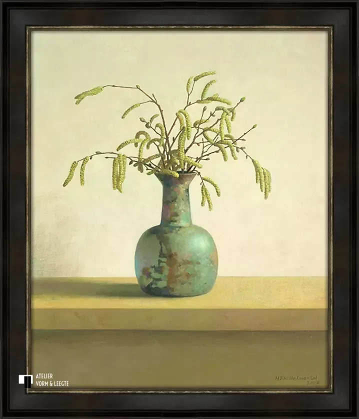 Hazelaarkatjes - Henk Helmantel - in sierlijst Epoque zwart-zilver 50mm