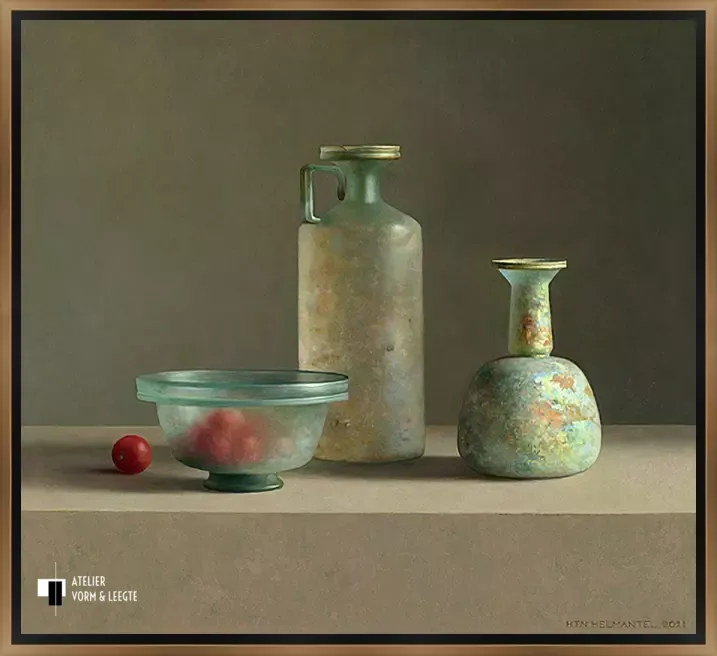 Romeins glas met tomaatjes - Henk Helmantel - in baklijst Bazo Luxe zwart-goud 8mm