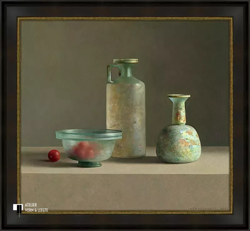 Romeins glas met tomaatjes - Henk Helmantel - in sierlijst Epoque zwart goud 50mm