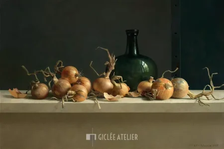 Uienstilleven met grote fles - Henk Helmantel - gicleekunst