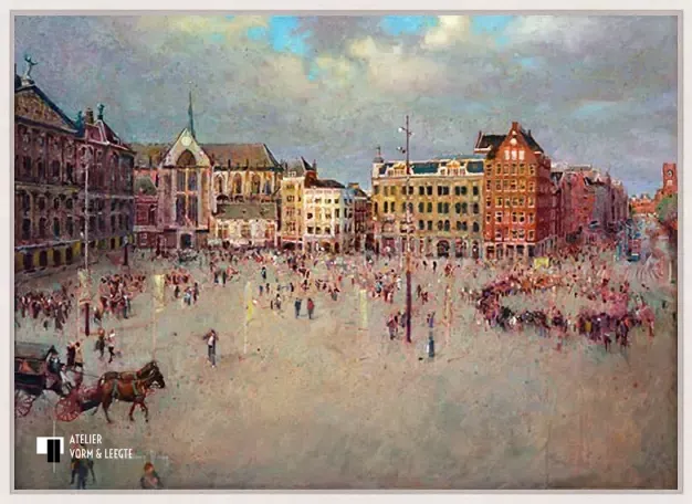 De Dam in Amsterdam - Christiaan Afman - in baklijst Atelier whitewash 10mm