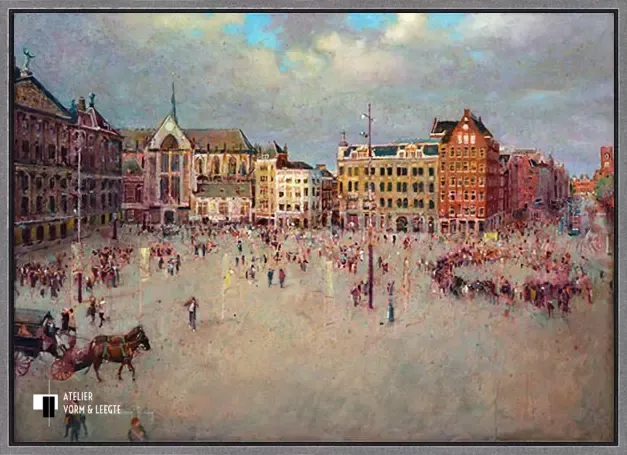De Dam in Amsterdam - Christiaan Afman - in baklijst Atelier zwart-zilver 10mm