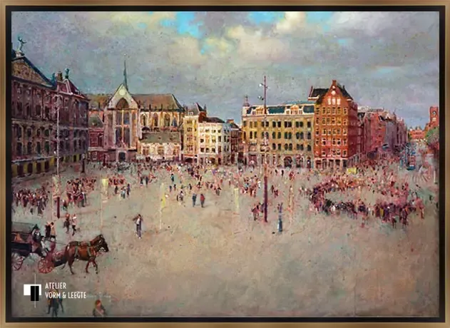 De Dam in Amsterdam - Christiaan Afman - in baklijst Bazo Luxe zwart-goud 8mm