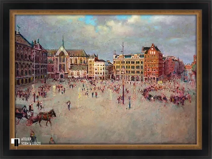 De Dam in Amsterdam - Christiaan Afman - in sierlijst Luxor zwart-goud 56mm