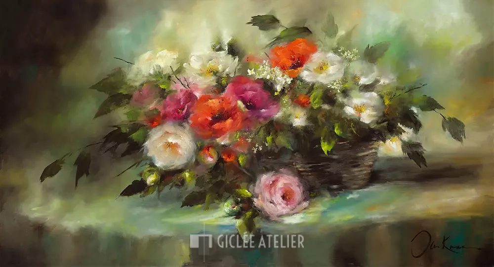 Pioenen in een mandje - Jan Kooistra - gicleekunst