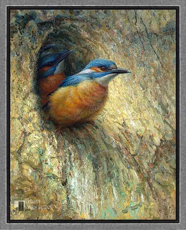 IJsvogels in nest - Erik van Ommen - voorbeeld in baklijst Atelier zwart-zilver 10mm