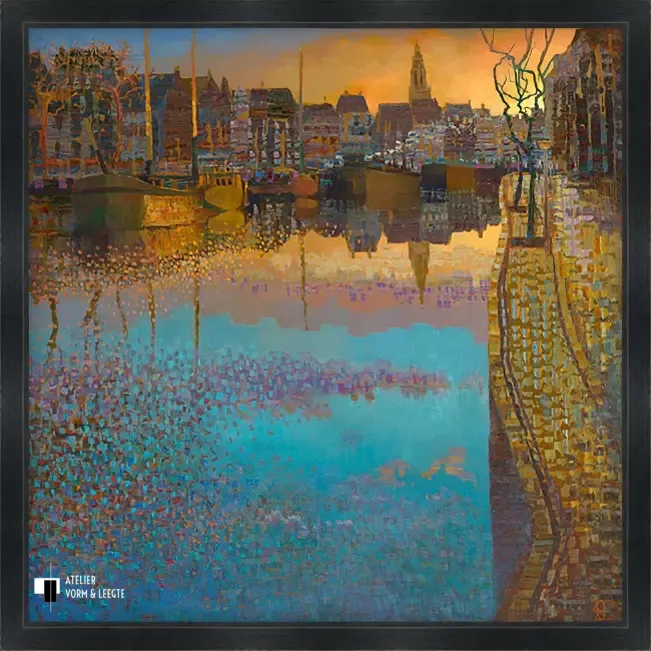 The Golden Tower - Ton Dubbeldam - in sierlijst Shabby Chic zwart 34mm