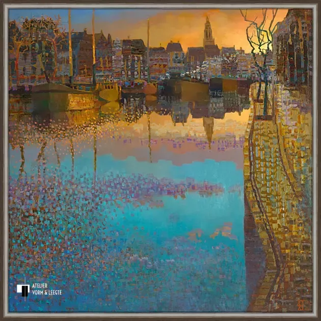 The Golden Tower - Ton Dubbeldam - in sierlijst Vienna taupe zilver 20mm