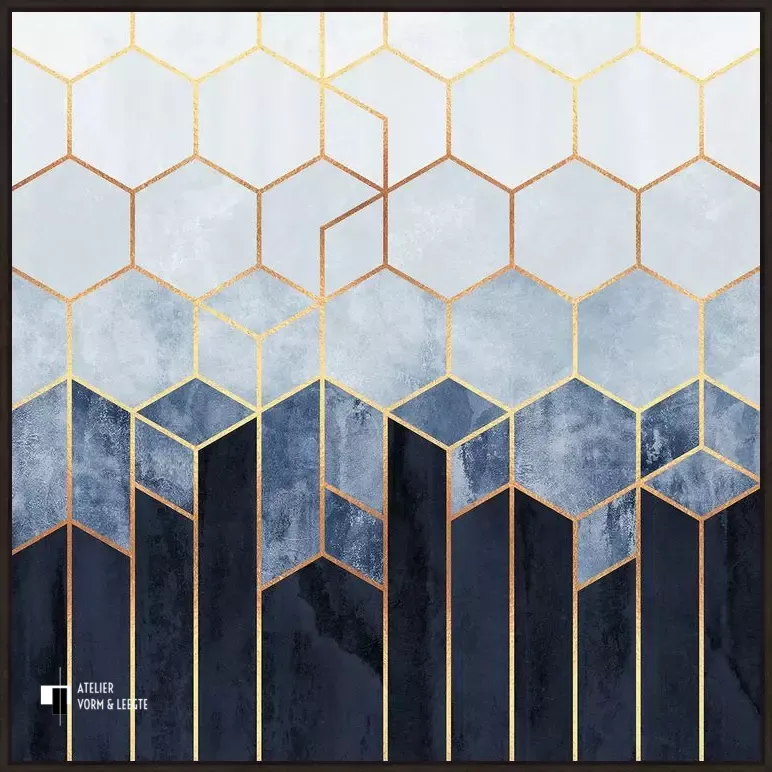 Soft Blue Hexagons - Elisabeth Fredriksson - in baklijst Atelier zwart 10mm