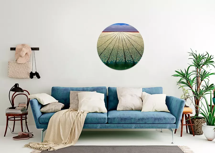 White Tulipfields Art Circle van Ton Dubbeldam aan de wand