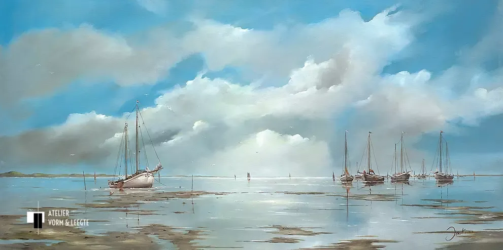 De bruine vloot op het blauwe wad - Jan Kooistra - giclee op canvas