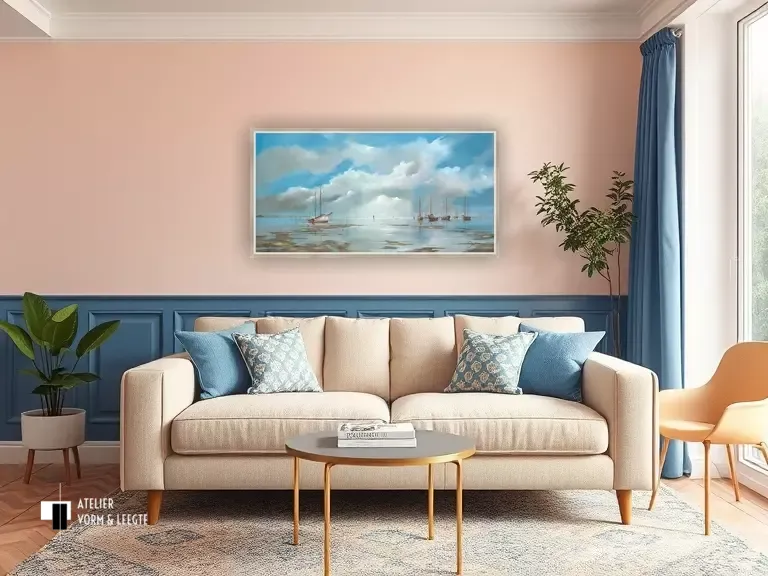 De bruine vloot op het blauwe wad van Jan Kooistra aan de wand