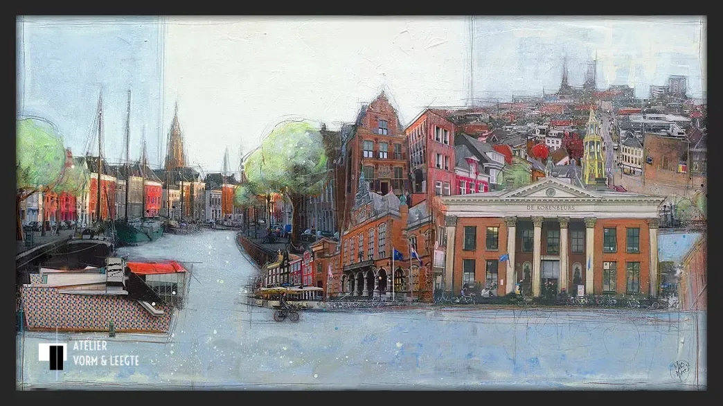 Groningen met A-Toren - Mrs. More - in sierlijst Basic Black 27mm