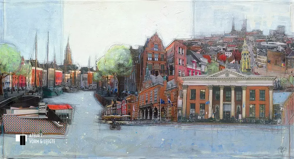 Groningen met A-toren - Mrs More - giclee op canvas