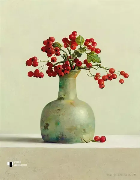 Meidoornbessen in Romeins glas - Henk Helmantel - giclee op canvas