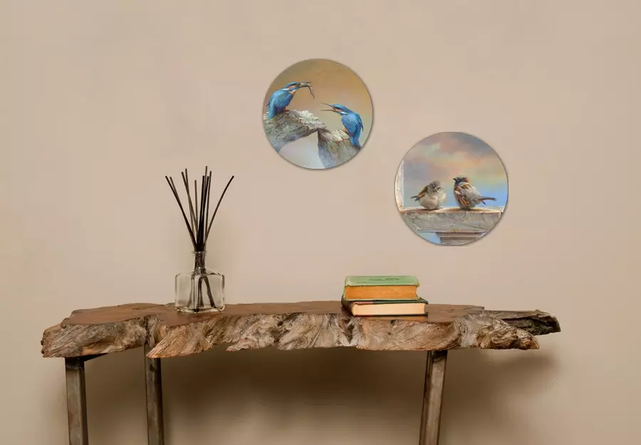 Vogeltjes - Art Circles van Erik van Ommen aan de wand